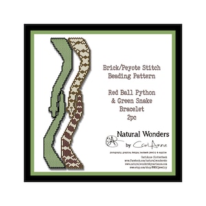 Red Ball Python & Green Snake Bracelet Patterns - brick/peyote stitch pattern, reptile pattern, snake pattern, brick stitch bracelet pattern