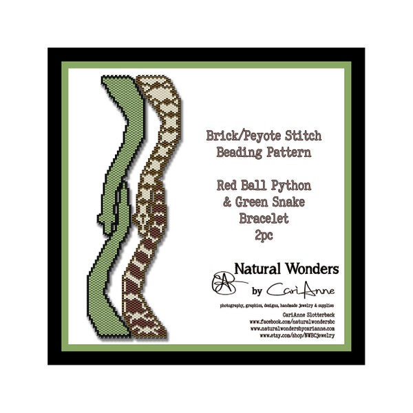 Red Ball Python & Green Snake Bracelet Patterns - brick/peyote stitch pattern, reptile pattern, snake pattern, brick stitch bracelet pattern