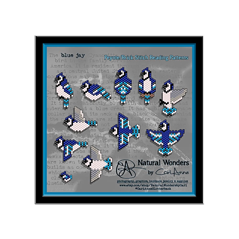 Blue Jay (11pc) Brick / Peyote Stitch Pattern for Pendants, Charms