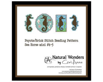 Seahorse 4pc Beading Patterns - brick & peyote stitch beading patterns for jewelry, appliques, accessories, beaded sea horse, marine life