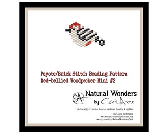 Red-bellied Woodpecker Mini 2 beading pattern for pendants, charms, earrings brick peyote stitch bird beading pattern, bird jewelry, NWBC