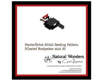 Pileated Woodpecker Mini 2 beading pattern for pendants, charms, pins, earrings, woodpecker jewelry beading pattern, brick stitch, peyote