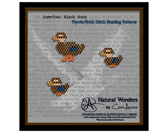 American Black Duck (3pc) brick/peyote stitch beading patterns for pendants, charms, earrings, bracelets, keychains, pins, waterfowl, ducks