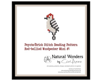 Red-bellied Woodpecker (#m1) brick  peyote stitch beading pattern for pendant, charm, pin, earring, woodpecker beading pattern, bird pattern