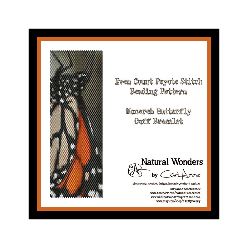 cuff bracelet pattern monarch butterfly pattern butterfly bracelet Monarch Butterfly Cuff Bracelet Loom /& Peyote stitch beading pattern