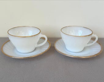 Vintage Fire-king Milk Glass Snack Set, Primrose Floral, 1960s