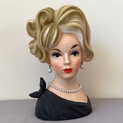 Vintage Napco Christmas Lady Head Vase Planter Shopper Girl Etsy