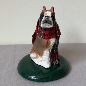Vintage Byers&#39; Choice Caroler Boxer Dog with plaid scarf