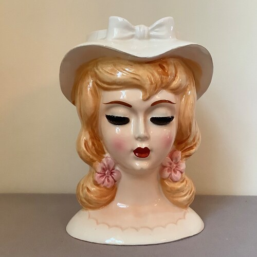 Vintage Inarco Mid Century Lady Head Vase in Elegant Black Etsy