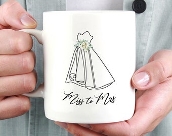 Miss to Mrs Mug, Engagement Mug, Wedding Planning Mug, Engagement Gift, Wedding Coffee Mug, Wedding Dress Mug, Floral Tea Mug, Bride Mug