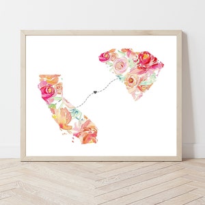 Kalifornien nach South Carolina druckbare, CA zu SC Druck, Blumenstaaten Druck, Blumen Kalifornien Druck, Freundschaft Druck, Zustand Wand Dekor