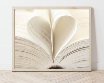 Heart Book Printable, Heart Wall Art, Book Heart Photograph, Instant Download, Ready to Print Art, Home Office Print, Bookworm Printable
