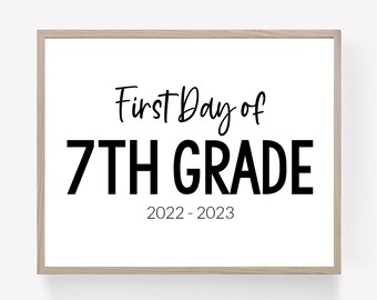 First Day of 7th Grade Printable, First Day of School Sign, Homeschool Print, Seventh Grade Sign, Teacher Printable, Class Room Printable