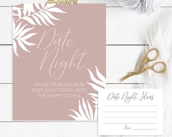 Date Night Ideas Printable, Mauve Date Night Ideas Sign and Cards, Bridal Shower Sign, Wedding Bridal Shower Games, Pink Wedding Shower Sign