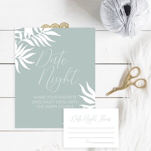 Date Night Ideas Printable, Sage Date Night Ideas Sign and Cards, Bridal Shower Sign, Wedding Bridal Shower Games, Green Wedding Shower Sign
