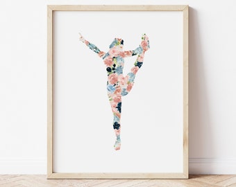 Floral Cheer Printable, Pink and Blue Floral Cheer Print, Cheerleading Printable, Cheerleader Print, Floral Cheer Wall Art, Girls Room Print