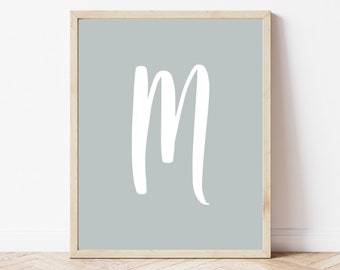 Initial M Printable, Monogram M Printable, Letter M Print, Sage Initial Print, Monogram Wall Art, Green M Initial Print, Initial Printable