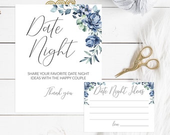 Date Night Ideas Printable, Floral Date Night Ideas Sign and Cards, Bridal Shower Sign, Wedding Bridal Shower Games, Wedding Shower Print