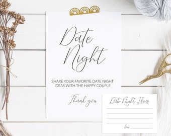 Date Night Ideas Printable, Date Night Ideas Sign and Cards, Bridal Shower Sign, Wedding Game, Bridal Shower Games, Wedding Shower Printable