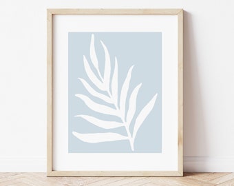 Palm Branch Printable, Blue Botanical Print, Botanical Printable, Coastal Wall Art, Palm Tree Print, Palm Leaves Wall Art, Palm Leaf Print