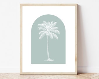 Palm Tree Printable, Arch Printable, Blue Artwork, Botanical Print, Coastal Print, Coastal Wall Art, Palm Tree Wall Art, Tropical Print