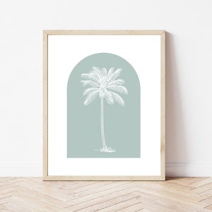 Palm Tree Printable, Arch Printable, Blue Artwork, Botanical Print, Coastal Print, Coastal Wall Art, Palm Tree Wall Art, Tropical Print