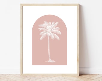 Palm Tree Printable, Arch Printable, Pink Artwork, Botanical Print, Coastal Print, Coastal Wall Art, Palm Tree Wall Art, Tropical Print