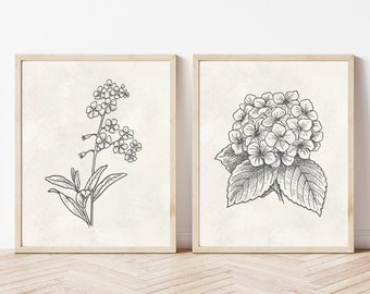 Set of 2 Floral Printable, Floral Printable, Flower Print, Floral Artwork, Bouquet Print, Vintage Inspired Printable, Vintage Floral Print