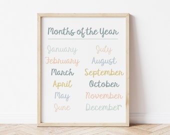 Months of the Year Printable, Cursive Writing Printable, School Room Printable, Months Printable, School Print, Homeschool Printable