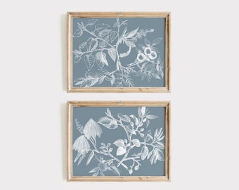 Blauwe Botanische Printables, Set van 2 Printables, Floral Printables, Vintage Botanische Print, Floral Wall Decor, Botanische Home Decor