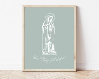 Ave María llena eres de gracia imprimible, impresión de Ave María, impresión religiosa, impresión de la bendita madre, arte de la pared católica, decoración del hogar católico