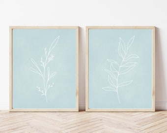 Botanical Chalkboard Printables, Set of 2 Prints, Blue Chalkboard Prints, Plant Prints, Floral Printables, Minimalist Prints, Plant Wall Art