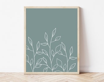 Botanical Printable, Seafoam Color Print, Plant Print, Coastal Cottage Wall Art, Minimalist Print, Office Wall Decor, Gallery Wall Print