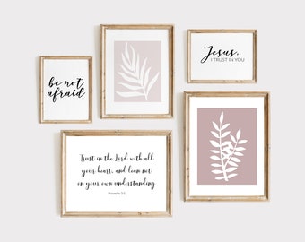 Faith Printables, Gallery Wall Printables, Collage Printables, Jesus I Trust in You Printable, Wees niet bang afdrukbaar, Roze Botanische Print