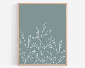 Botanical Printable, Seafoam Color Print, Plant Print, Coastal Cottage Wall Art, Minimalist Print, Office Wall Decor, Gallery Wall Print