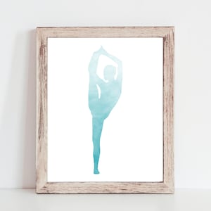 Blauwe aquarel danser afdrukbare-Ombre blauw, Aqua Blue print, dans print, ballet print, danser stilhoutte, Instant Download