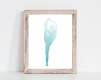 Blue Watercolor Dancer Printable - Ombre Blue, Aqua Blue Print, Dance Print, Ballet Print, Dancer Stilhoutte, Instant Download