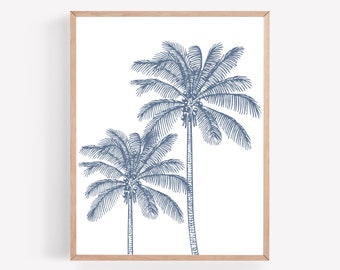 Palm Trees Printable, BeachPrintable, Blue Artwork, Botanical Print, Coastal Print, Coastal Wall Art, Palm Tree Wall Art, Tropical Print