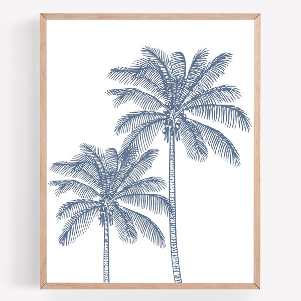 Palm Trees Printable, BeachPrintable, Blue Artwork, Botanical Print, Coastal Print, Coastal Wall Art, Palm Tree Wall Art, Tropical Print