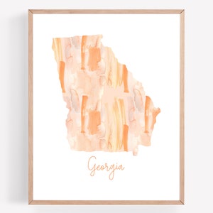 Georgia State Printable, Watercolor State Print, Pink Georgia State Wall Art, Peachy Georgia Printable, Home State Printable, Abstract State