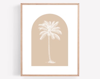 Palma stampabile, arco stampabile, opera d'arte malva, stampa botanica, stampa costiera, arte della parete costiera, arte della parete della palma, stampa tropicale