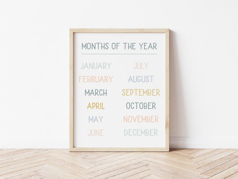 Months of the Year Printable, School Printable, Months Print, School Room Printable, Months Printable, School Print, Homeschool Printable image 1