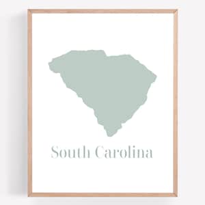South Carolina Printable, State Printable, Coastal State Print, Gray Green State Wall Art, SC Wall Decor, South Carolina Print, SC State Art