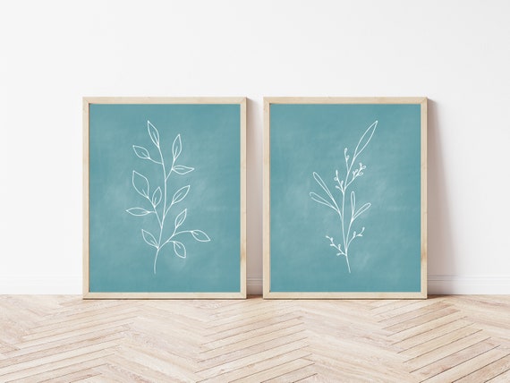 Botanical Chalkboard Printables Set of 2 Prints Blue | Etsy