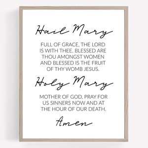 Hail Mary Prayer Printable, Holy Mary Print, Catholic Prayers, Religious Print, Catholic Wall Art, Daily Prayer Reminder, Pray Wall Art