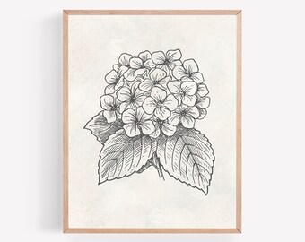 Vintage Hydrangea Printable, Floral Printable, Flower Print, Floral Artwork, Bouquet Print, Vintage Inspired Printable, Vintage Floral Print