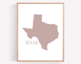 Texas Printable, Mauve State Print, State Wall Art, Texas State Decor, Home Sweet Home Print, Texas Art Print, Home State Printable