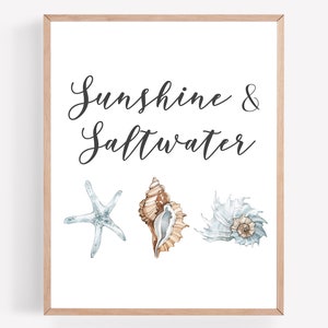 Sunshine and Saltwater Printable, Seashells Printable, Coastal Printable, Beach Wall Art, Seashell Collector Print, Beach Printable