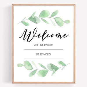 WiFi Password Printable, Decorative WIFI Sign, WiFi Guest Room Wall Art, Guest Room Sign, Green Botanical WiFi Printable, Guest WiFi Print