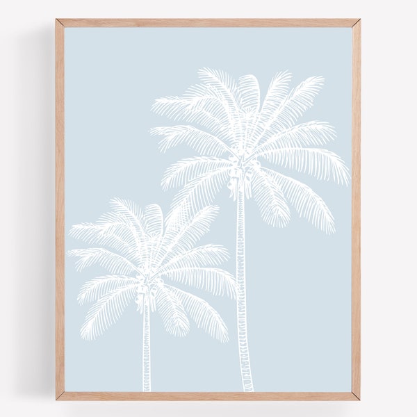 Palm Trees Printable, Beach Printable, Blue Artwork, Botanical Print, Coastal Print, Coastal Wall Art, Palm Tree Wall Art, Tropical Print